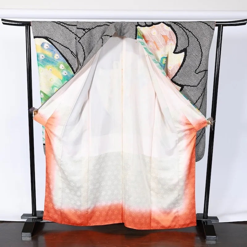 Japanese kimono used <Furisode> L-size silk 100% /B739
