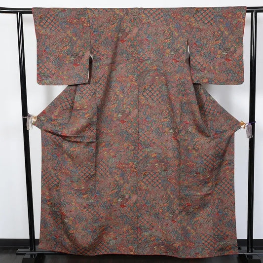 Japanese kimono used <Komon> Lsize silk 100% /T107
