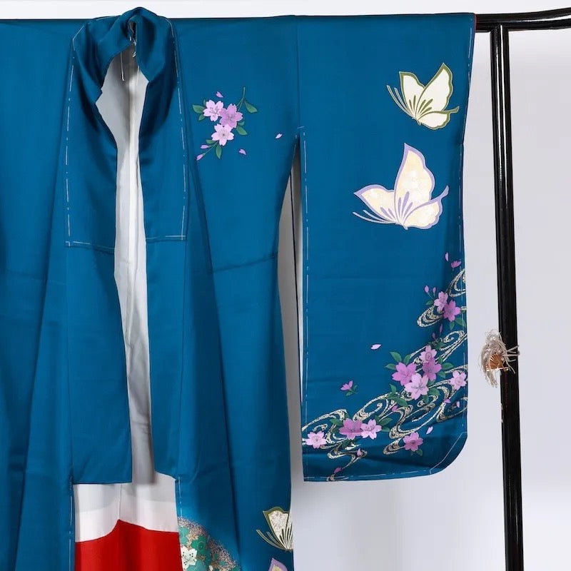 Japanese kimono used <Furisode> M-size silk 100% /B740