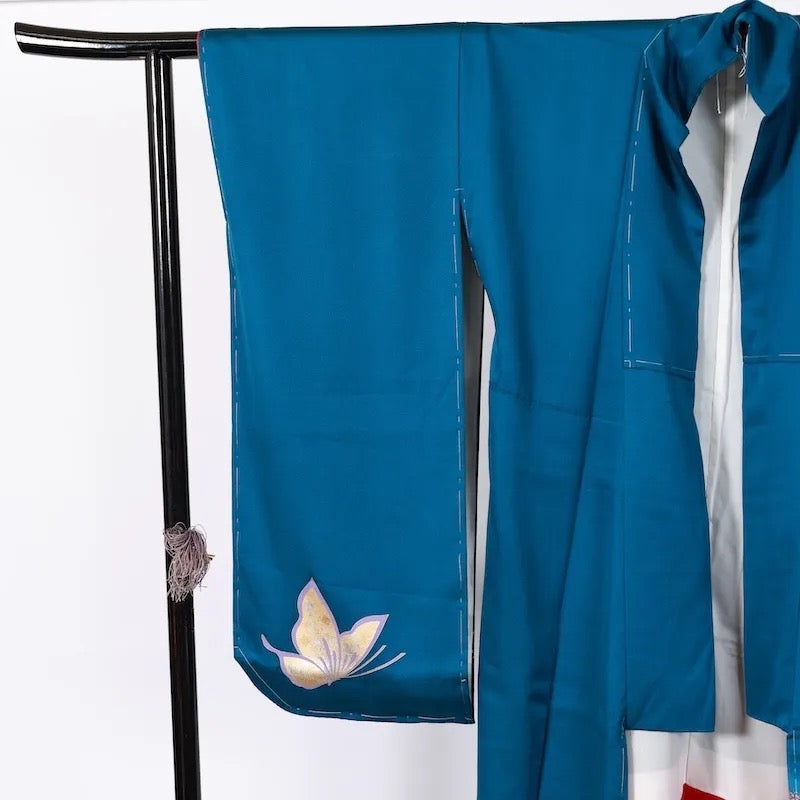 Japanese kimono used <Furisode> M-size silk 100% /B740