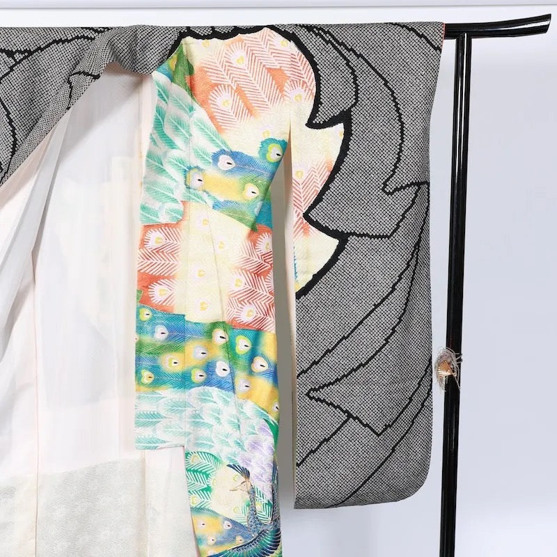 Japanese kimono used <Furisode> L-size silk 100% /B739