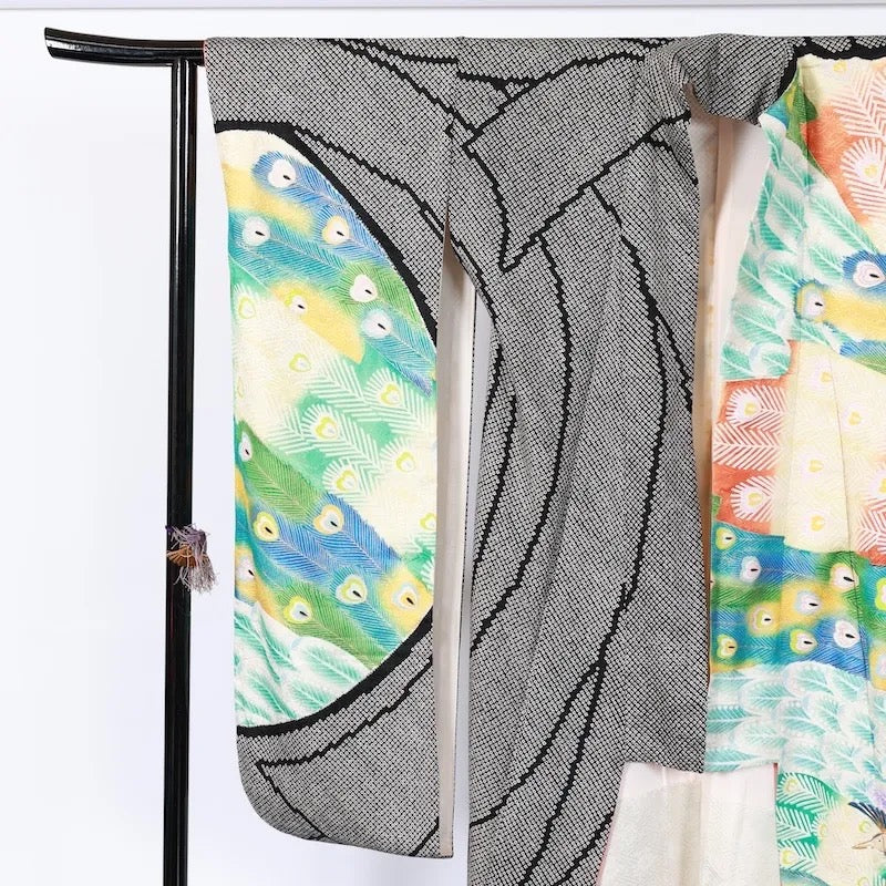 Japanese kimono used <Furisode> L-size silk 100% /B739