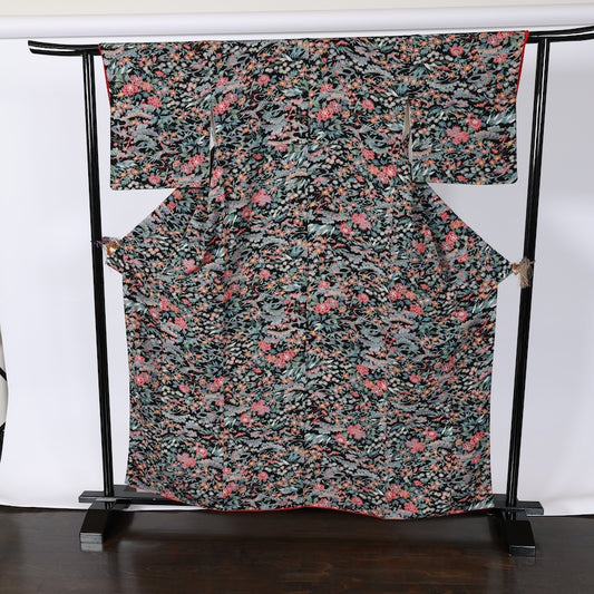 Japanese kimono used <komon> L-size silk 100% /B783