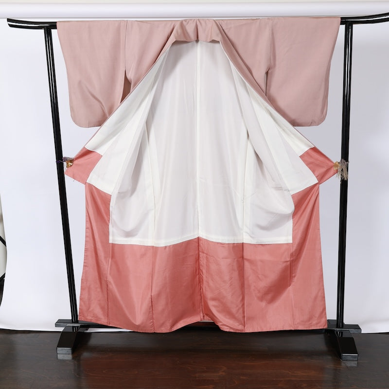 Japanese kimono used <Tsumugi> L-size silk 100% /B755