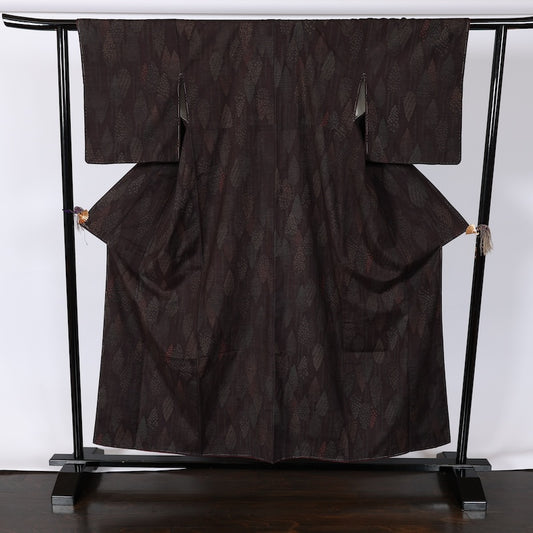 Japanese kimono used <Tsumugi> M-size silk 100% /B757
