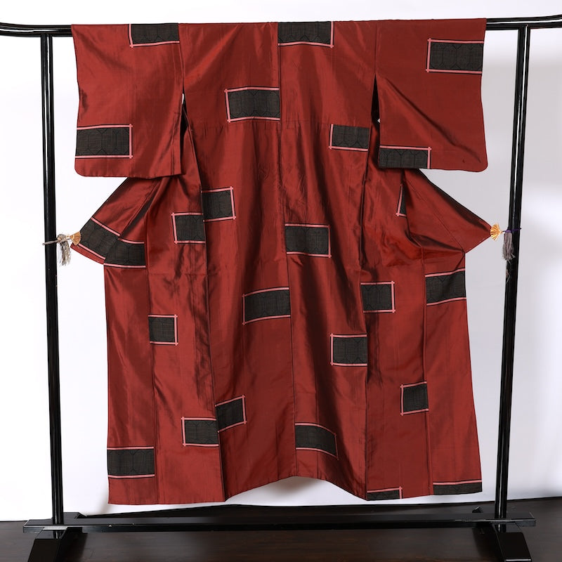 Japanease kimono used(tsumugi)size-M silk 100%/K84