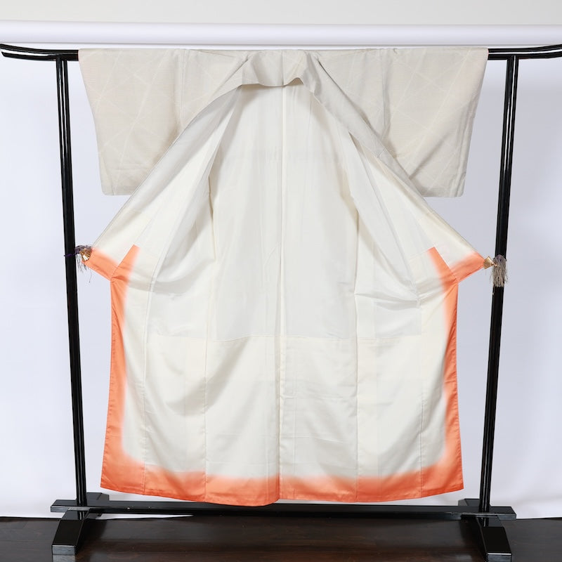 Japanese kimono used <Tsumugi> M-size silk 100% /B756
