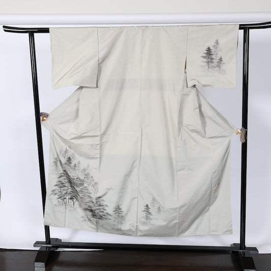 Japanese kimono used <Tsumugi,houmongi> Msize silk 100% /B748