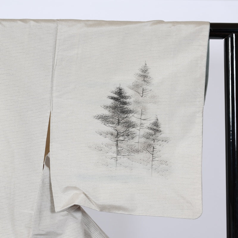 Japanese kimono used <Tsumugi,houmongi> Msize silk 100% /B748