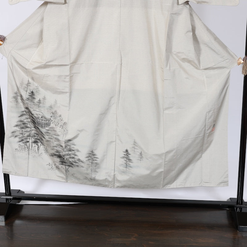 Japanese kimono used <Tsumugi,houmongi> Msize silk 100% /B748
