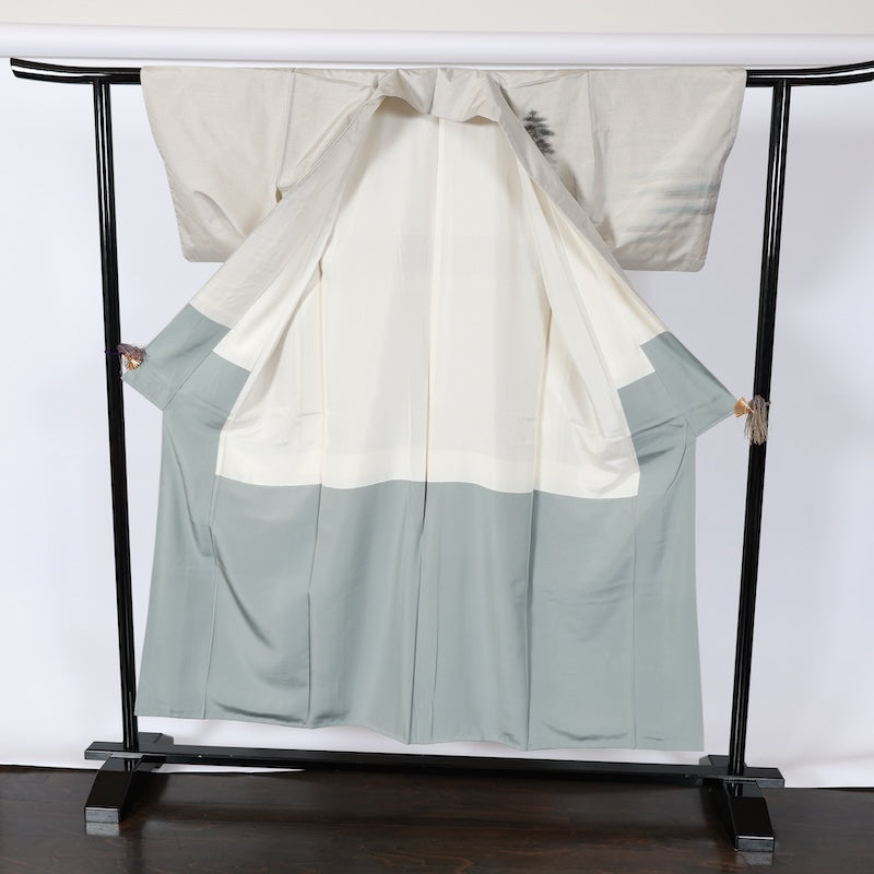 Japanese kimono used <Tsumugi,houmongi> Msize silk 100% /B748