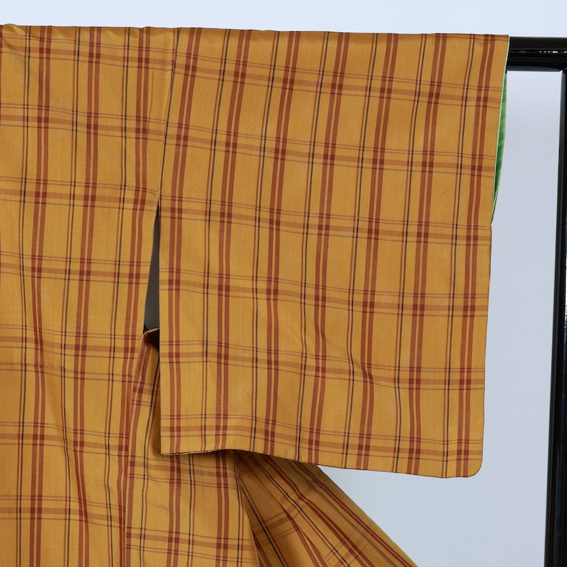Japanese kimono used <Tsumugi> L-size silk 100% /B725