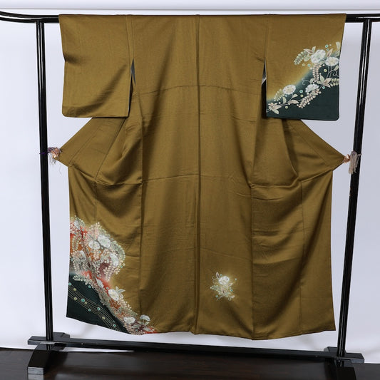 Japanese kimono used <houmongi> M-size silk 100% /B751