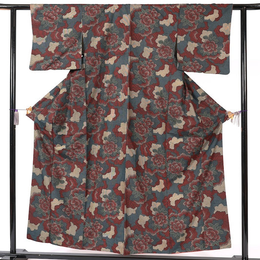 Japanese kimono (Tsumugi) M-size 100% silk / B93