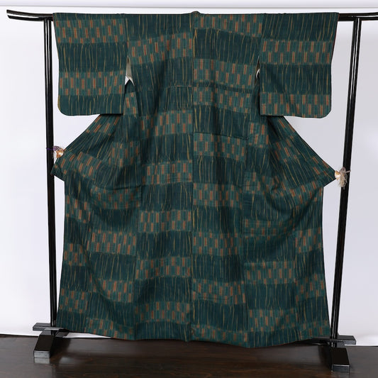 Japanese kimono used <Tsumugi> L-size silk 100% /B747