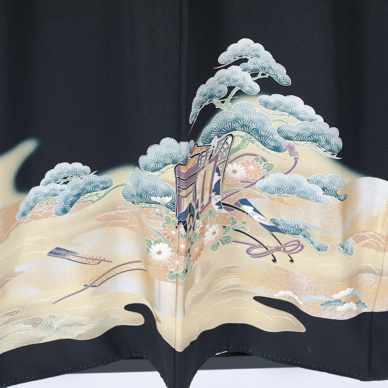 Japanese kimono (Kurotomesode) M-size polyester / B112
