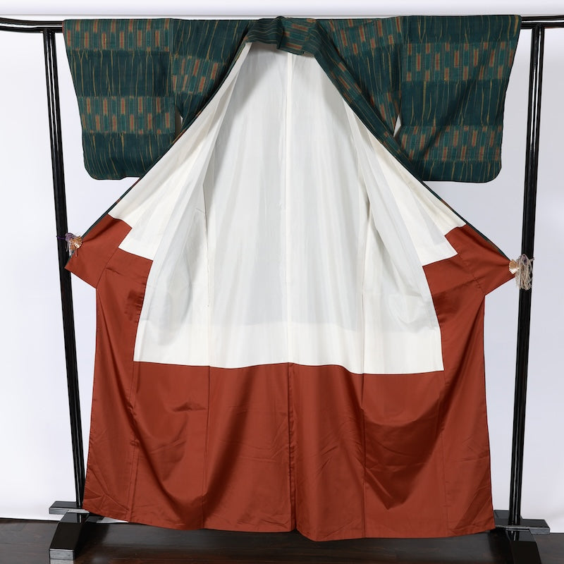 Japanese kimono used <Tsumugi> L-size silk 100% /B747