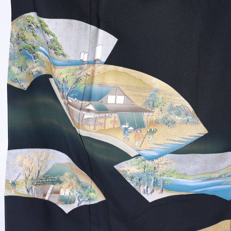 Japanese kimono (Kurotomesode) M-size 100% silk / B111