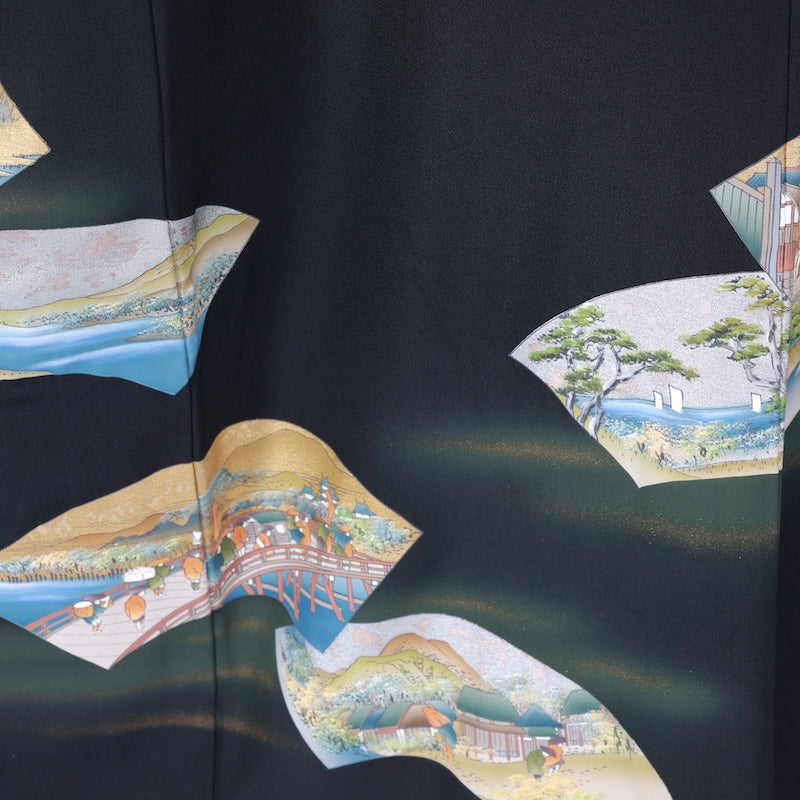 Japanese kimono (Kurotomesode) M-size 100% silk / B111