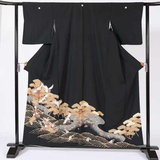 Japanese kimono (Kurotomesode) L-size 100% silk / B110