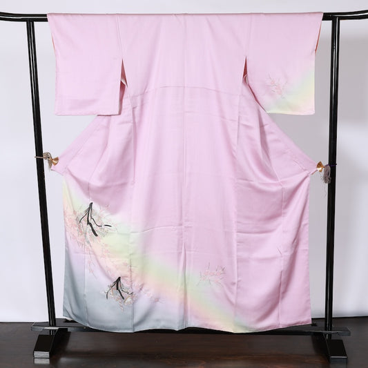 Japanease kimono New(Houmongi) L-size 100% silk /K121Brand new, never used, light purple, blue, gray, brown, cherry blossom, Suzhou embroidery, Kasen