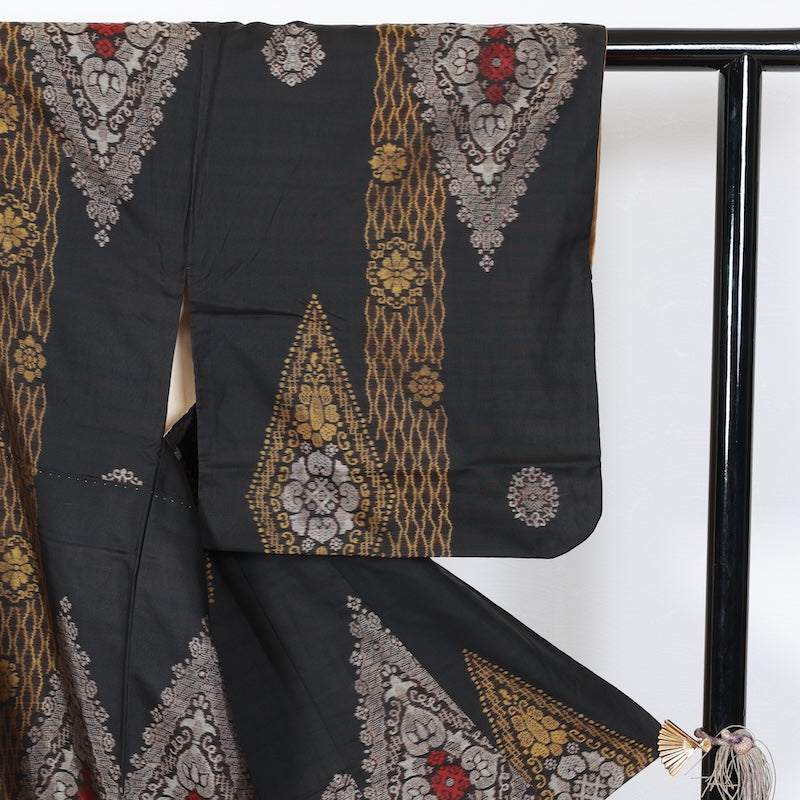 Japanese kimono used <Tsumugi> Msize silk 100% /T388