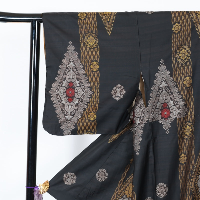 Japanese kimono used <Tsumugi> Msize silk 100% /T388