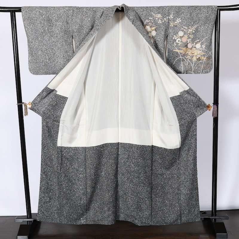 Japanease kimono New(Houmongi) L-size 100% silk /K102Black, White, Gold, Purple, Hiwa, Green, Pink, Kyo-Yuzen, Tataki