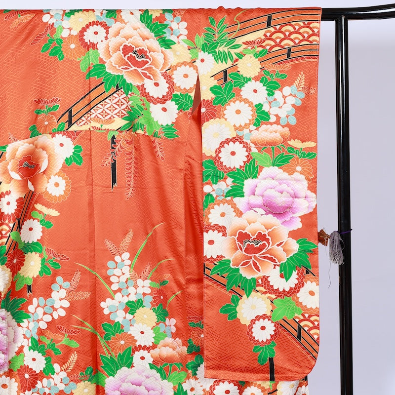 Long-sleeved kimono Used Size M (Furisode)100%Silk/K95