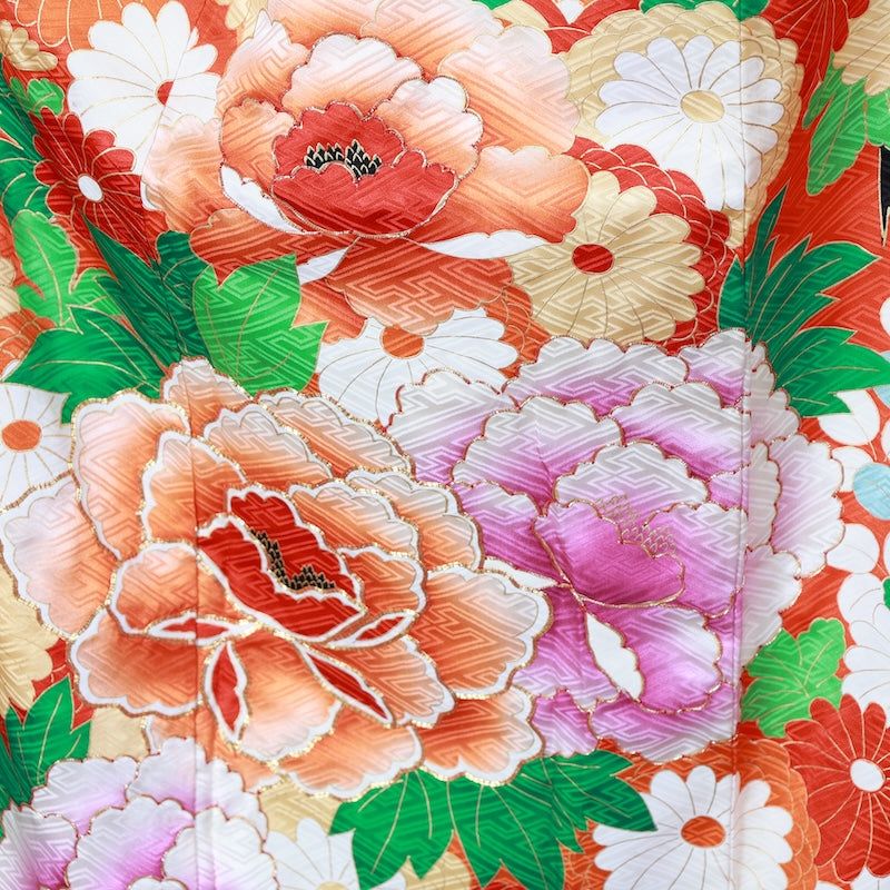 Long-sleeved kimono Used Size M (Furisode)100%Silk/K95