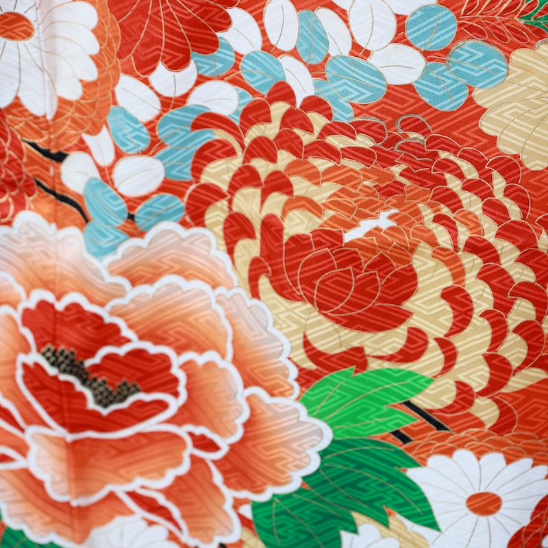 Long-sleeved kimono Used Size M (Furisode)100%Silk/K95