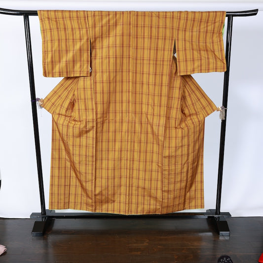 Japanese kimono used <Tsumugi> L-size silk 100% /B725