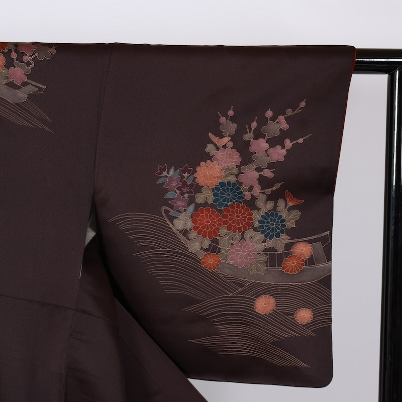 Japanese kimono used <houmongi> M-size silk 100% /B802