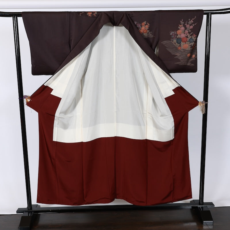 Japanese kimono used <houmongi> M-size silk 100% /B802
