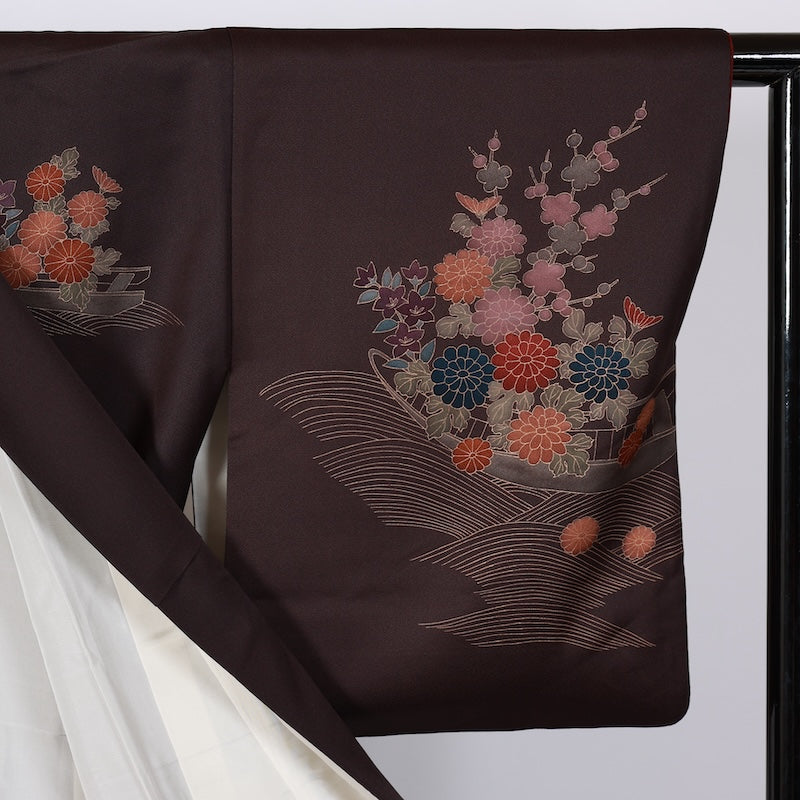 Japanese kimono used <houmongi> M-size silk 100% /B802