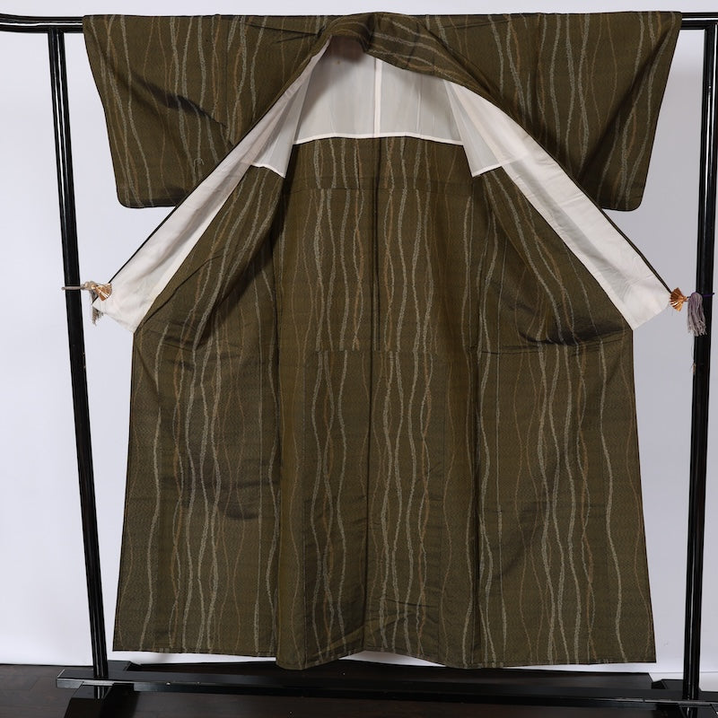 Japanease kimono used(tsumugi)size-M silk 100%/K145