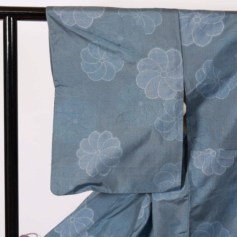 Japanese kimono used <Tsumugi> M-size silk 100% /B786