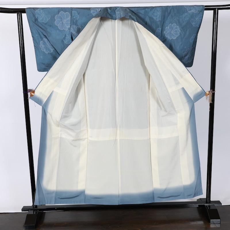 Japanese kimono used <Tsumugi> M-size silk 100% /B786