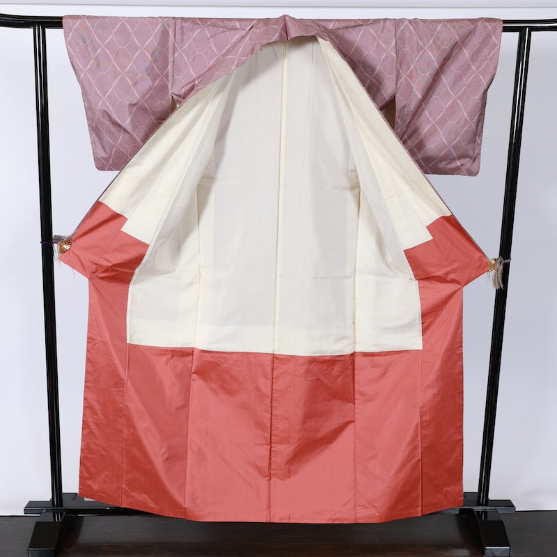 Japanese kimono used <Tsumugi> L-size silk 100% /B784