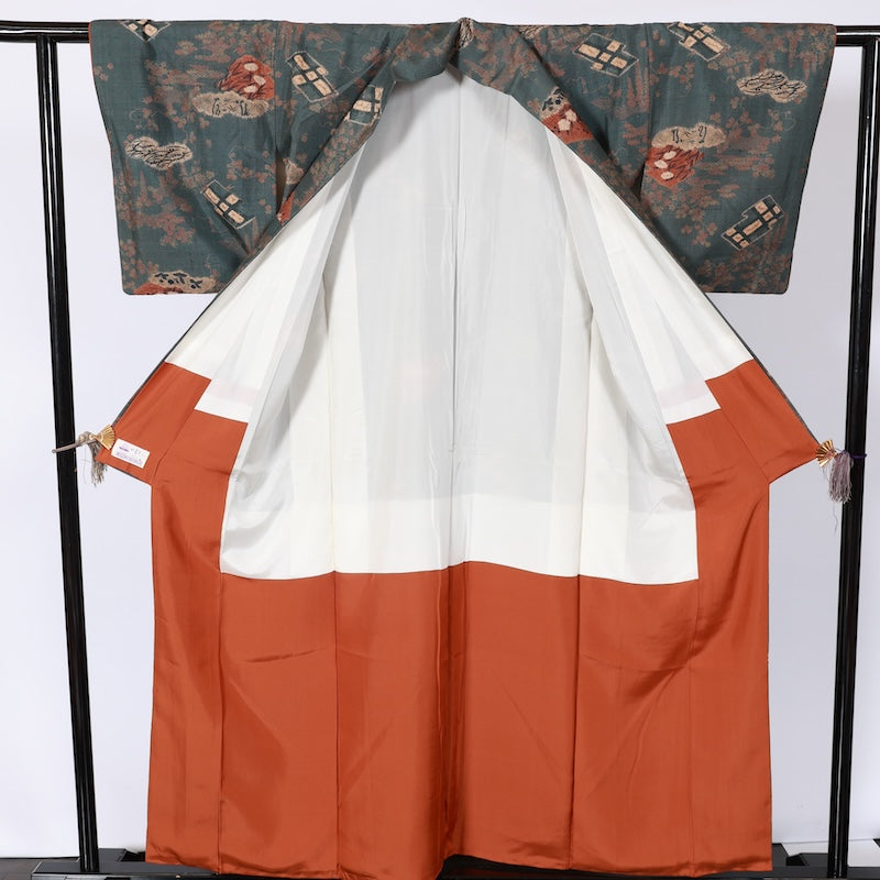 Japanease kimono used(tsumugi)size-M silk 100%/K152