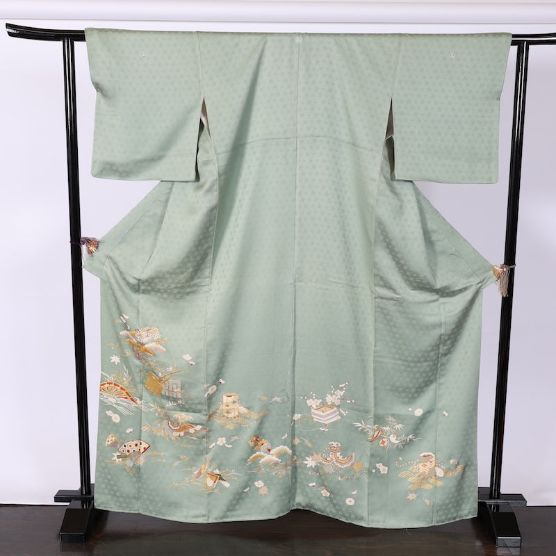 Japanese kimono used <irotomesode> L-size silk 100% /B805