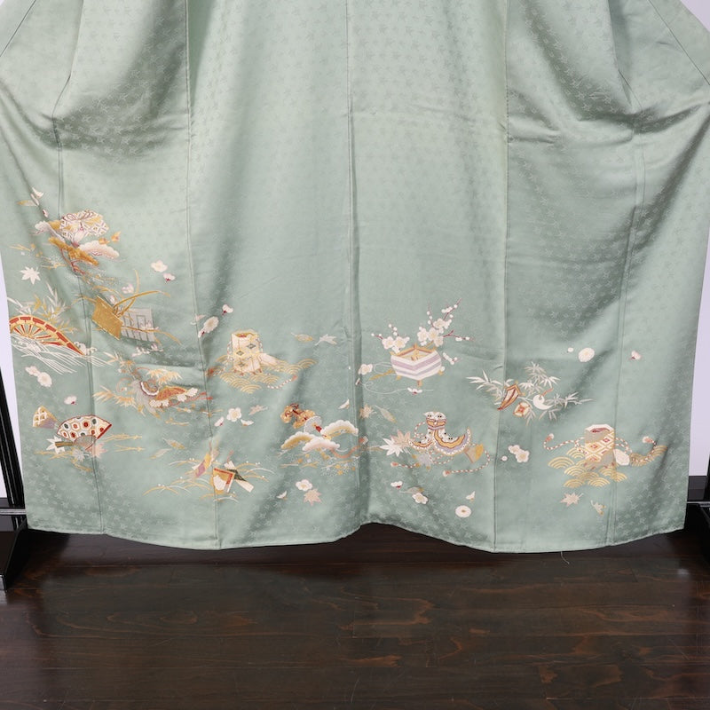 Japanese kimono used <irotomesode> L-size silk 100% /B805