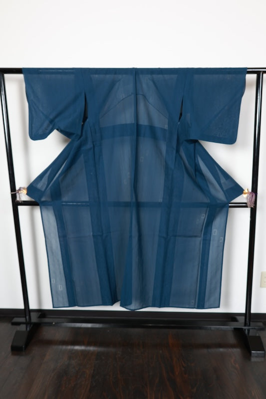 Summer used kimono, Nishijin weave, patterned gauze, navy blue, R14