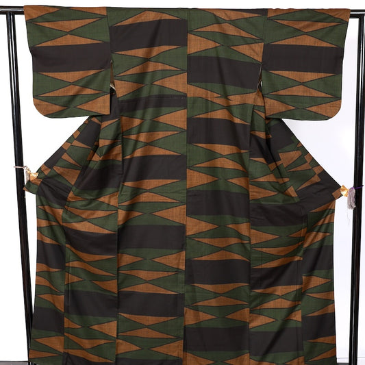 Japanease kimono used(tsumugi)size-L silk 100%/K148