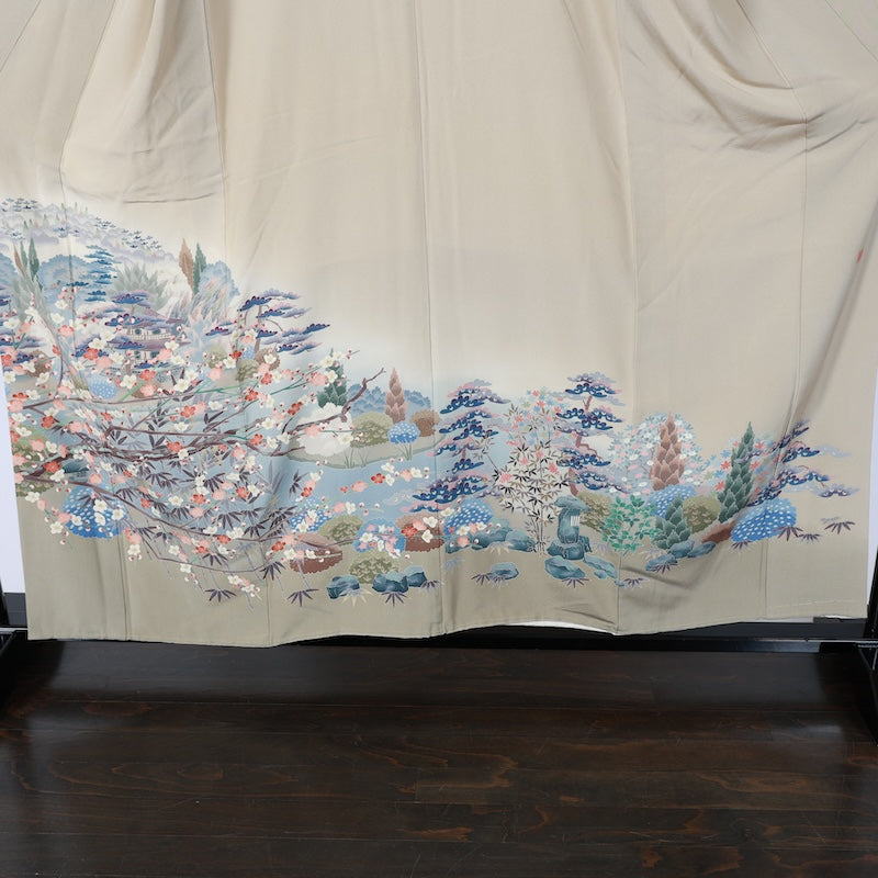 Japanese kimono used <Irotomesode> L-size silk 100% /B811
