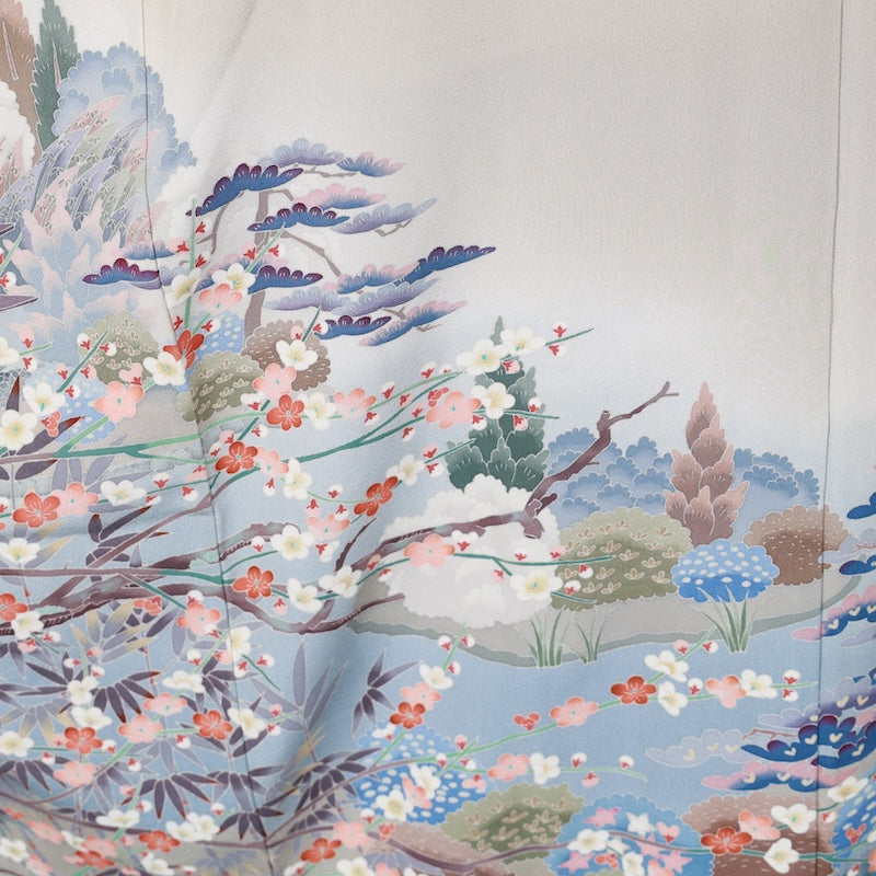 Japanese kimono used <Irotomesode> L-size silk 100% /B811