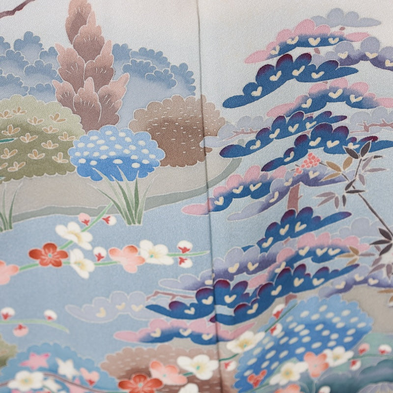Japanese kimono used <Irotomesode> L-size silk 100% /B811