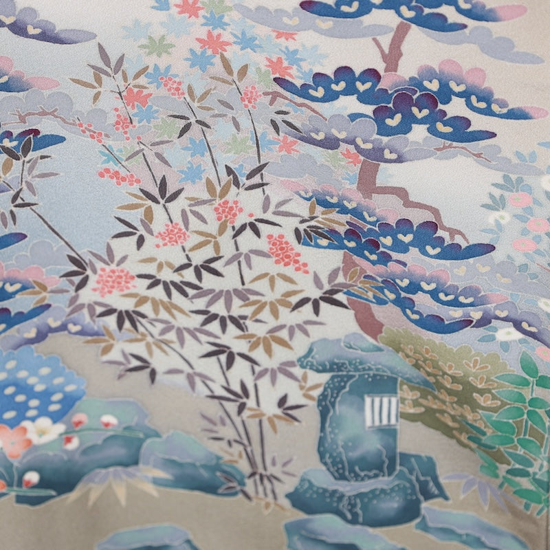 Japanese kimono used <Irotomesode> L-size silk 100% /B811