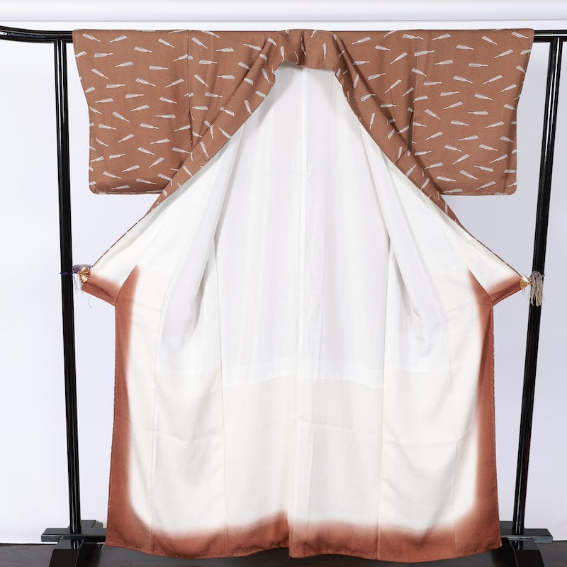 Japanese kimono Unused <Tsumugi> L-size silk 100% /B812
