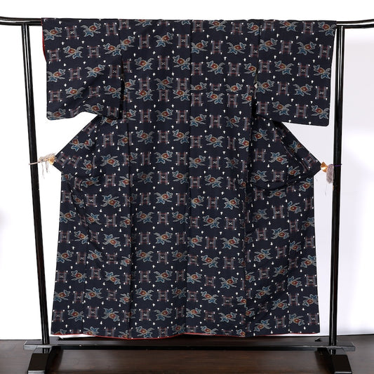 Japanease kimono used(tsumugi)size-M silk 100%/K166